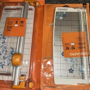 Huge Fiskars Crafting Lot Rotary Scissors Punch Saw Blades Trimmer New & Open